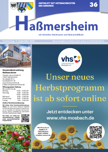 NUSSBAUM+ Premium - Amtsblatt mit Ortsnachrichten der Gemeinde Haßmersheim